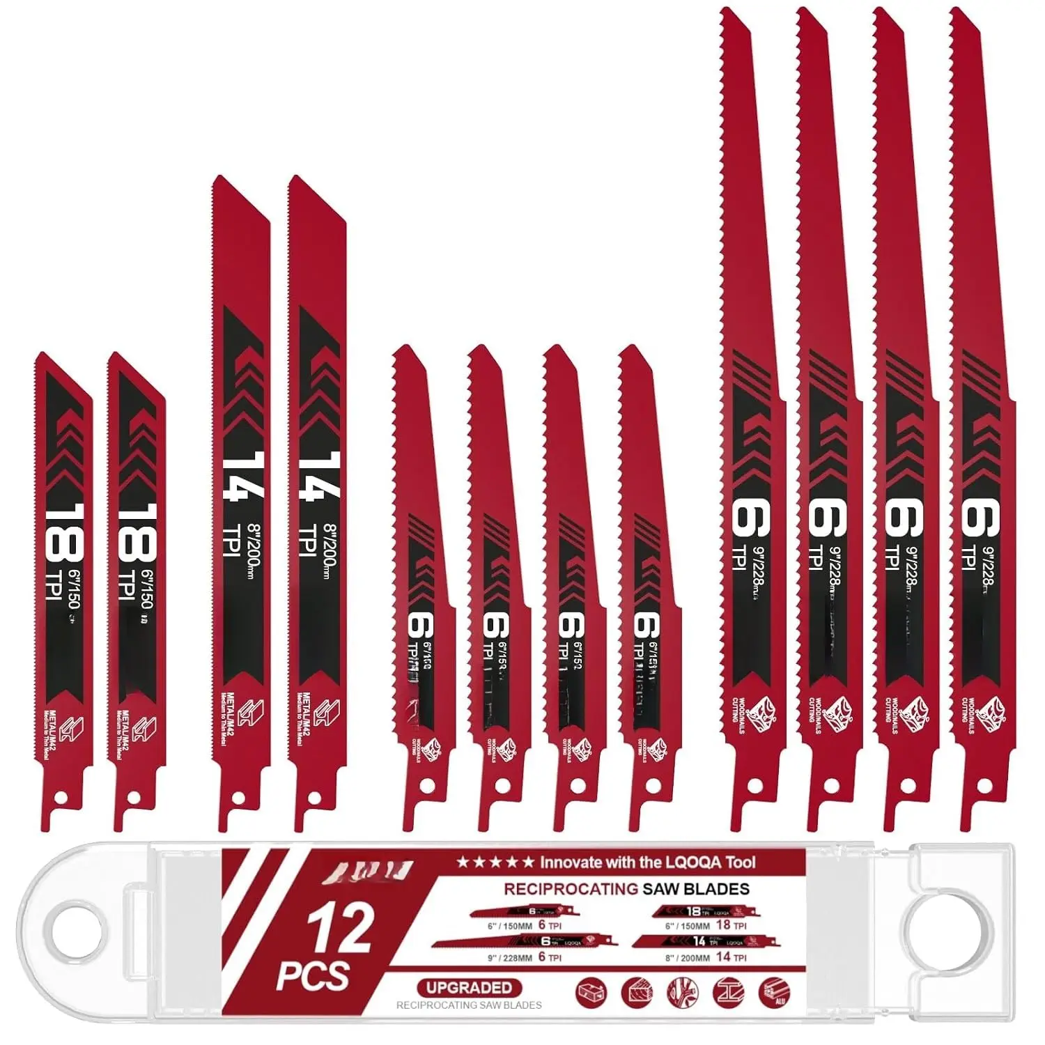 12- Bi-Metal Reciprocating   Set, 6 & 8 & 9 Inch  & Metal    withstorage Box,Long-Lasting Pruning