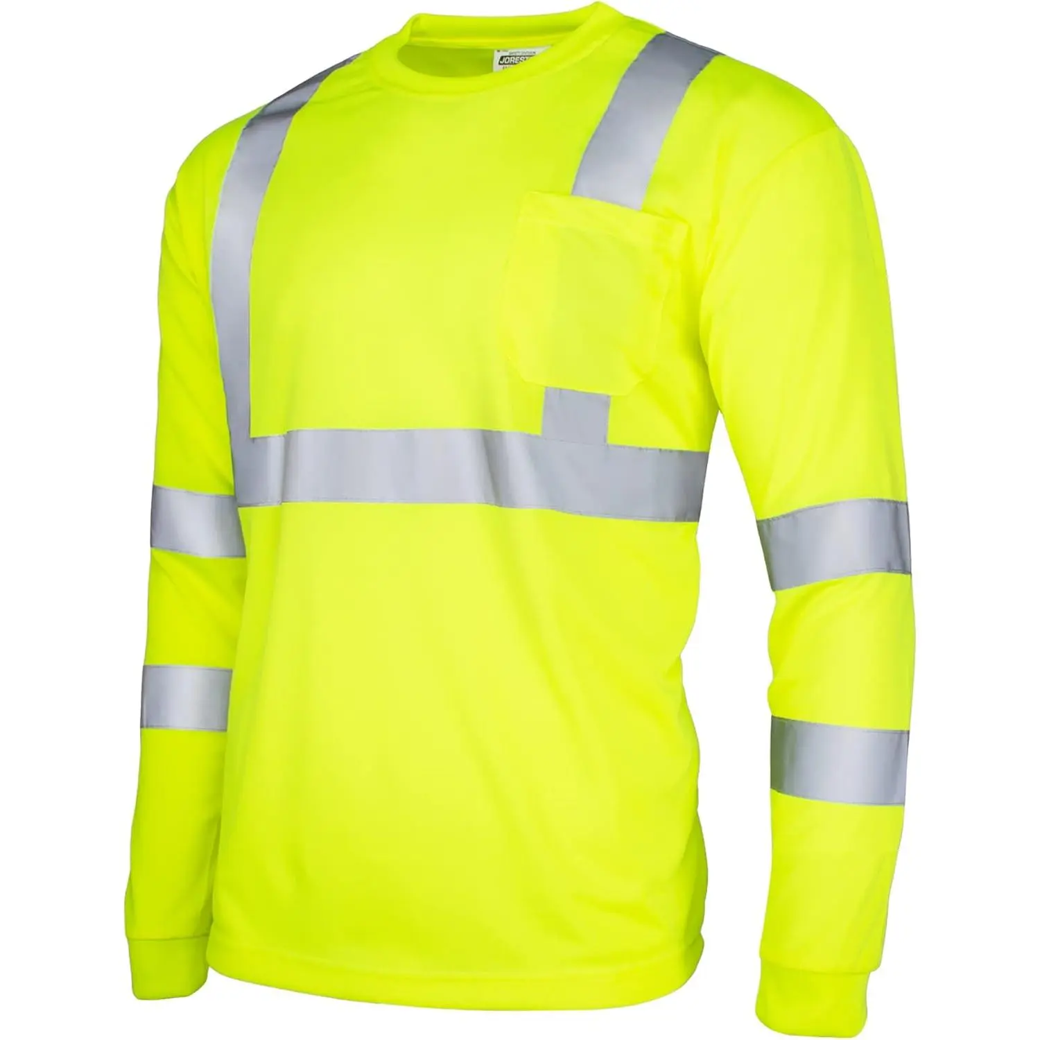 JORESTECH Class 3 Hi-Vis Long Sleeve Reflective Safety Shirt | 130 GSM polyester birdseye work shirt with 2-inch reflective tape, moisture-wicking fabric, crew neck, and chest pocket