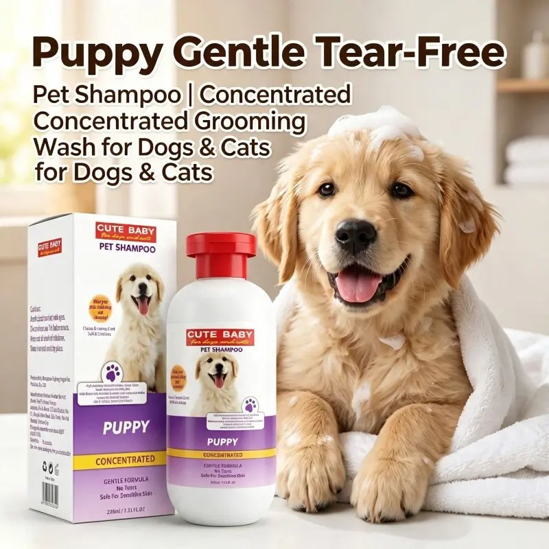 Puppy Pet Shampoo, Gentle Tear-Free Dog Cat Bath Wash, Concentrated Pet Grooming Shampoo for Sensitive Skin, Rich Foam Cleansing, Makes Pet Coat Soft & Lustrous, Daily Home Pet Bath Care