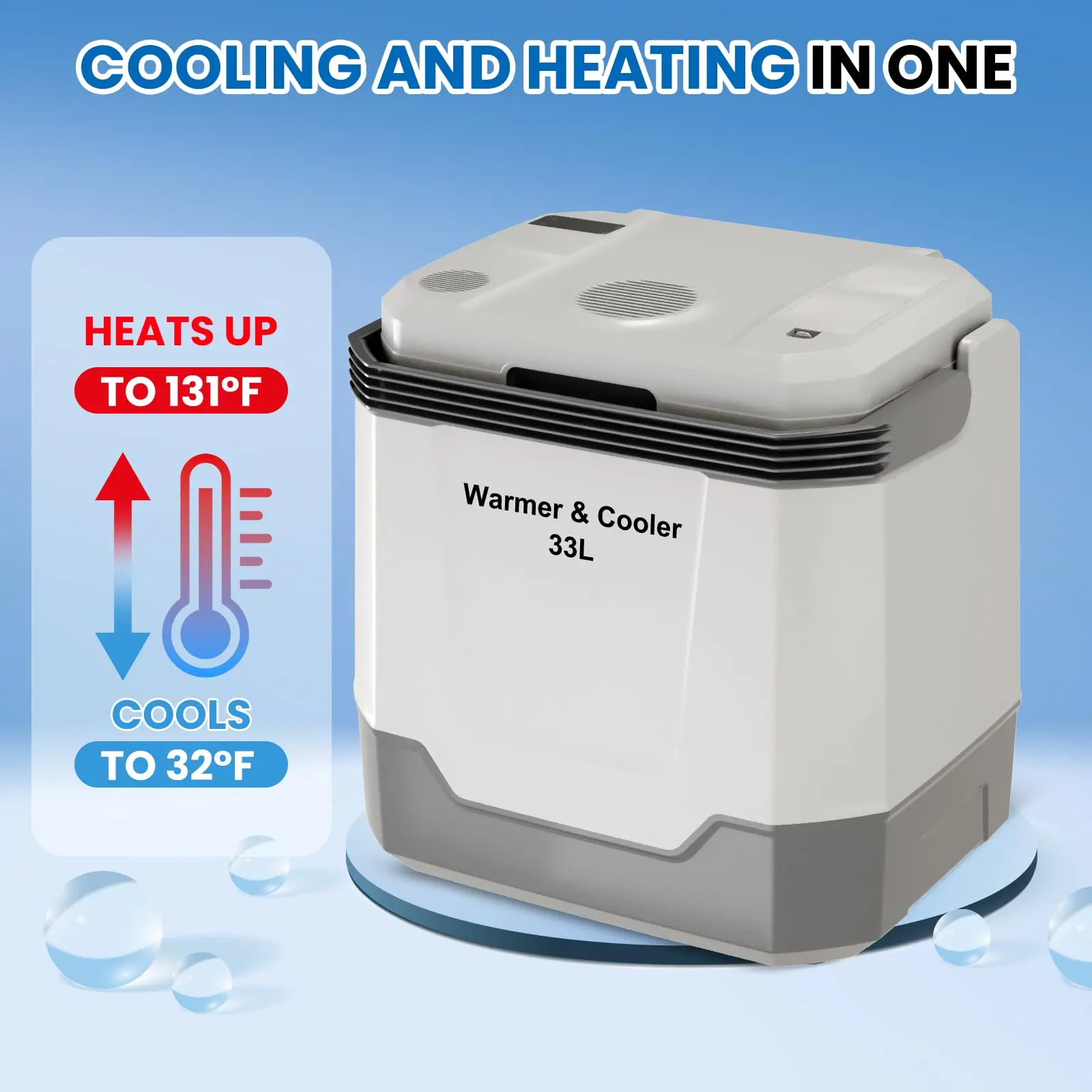 Portable Electric Car Cooler & Warmer, 33L 12V Car Refrigerator/Freezer with Automatic Locking Handle for Vehicle, Truck, Home, Camping & Travel