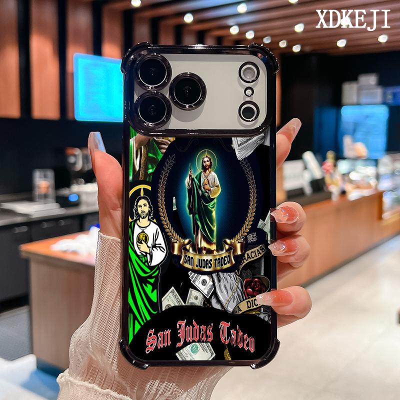 Creative Jesus Pattern Four Corner Anti-Fall Phone Case Transparent Electroplated Protective Cover for iPhone 17 Pro Max Air 16 15 Plus 14 13 12 11