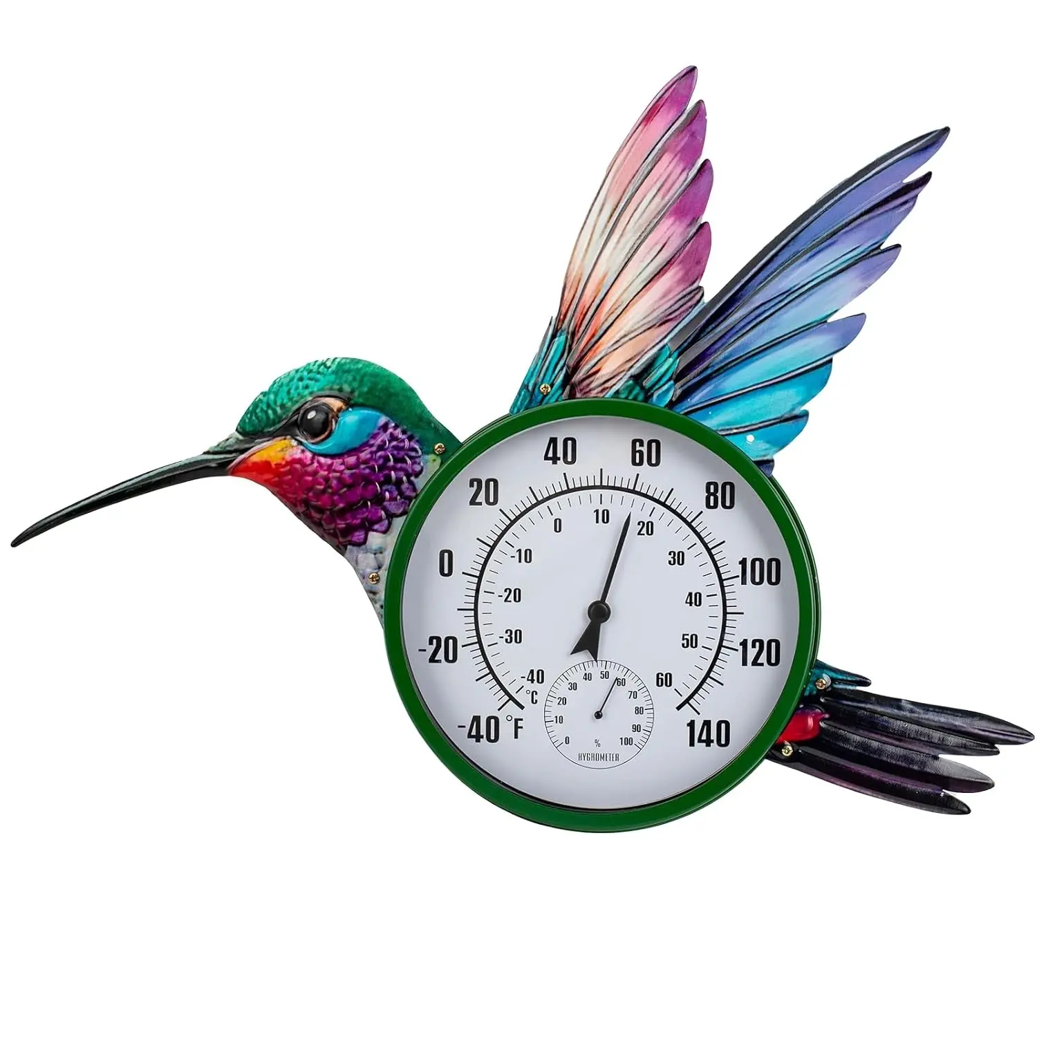 Indoor Outdoor Thermometer, Large Wall Thermometer Hygrometer No Need Battery, Easy to Read Decorative Outside Thermometer for Patio, Garden, No Require Batteries(Green)