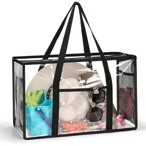 Clear Beach Tote Bag - Waterproof PVC Stadium Approved - Extra Large Transparent Bag for Pool, Concert(Gift)