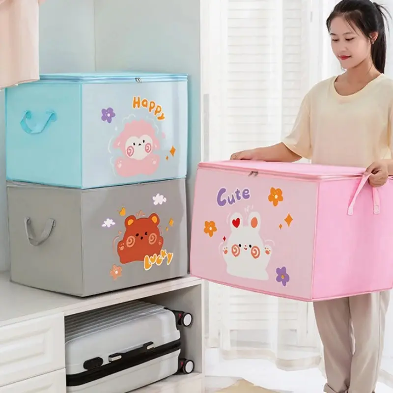 Cube Folding Storage Box Kids Toys Clothing Organizer Box Felt Cloth Fabric Storage Basket For Cartoon Animal Nursery Toy Bins