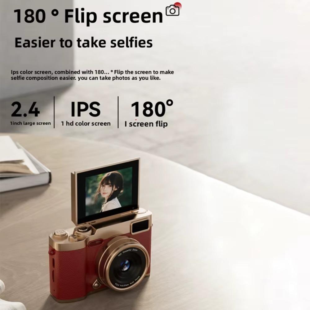 1080P HD Flip Screen Digital Camera with 2.4'' Large LCD, 16X Zoom & Built-In Flash - Beauty Filters, Long Battery Life, Portable HD Videographer Camera Suitable for Vlogging, Selfies, YouTube, Smartphones (//)