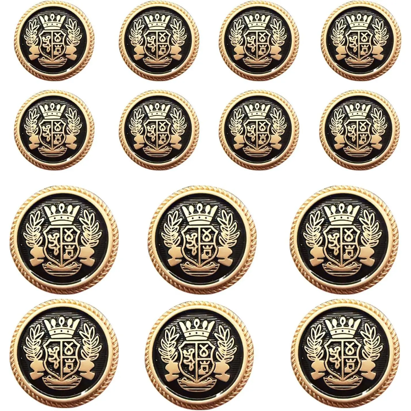 14 count Metal Blazer Button Set - Crown - for Blazer, Suits,  Coat, Uniform ( #1, 15MM-20MM) (0.59in-0.79in)