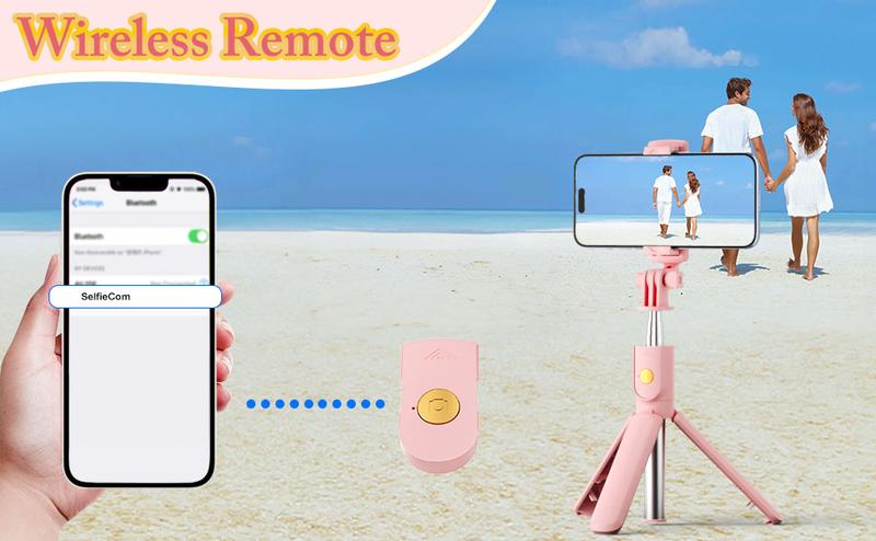 Pink Selfie Stick Tripod, with Wireless Remote Control, Live Streaming Video Recording, Compatible with Android, iPhone More