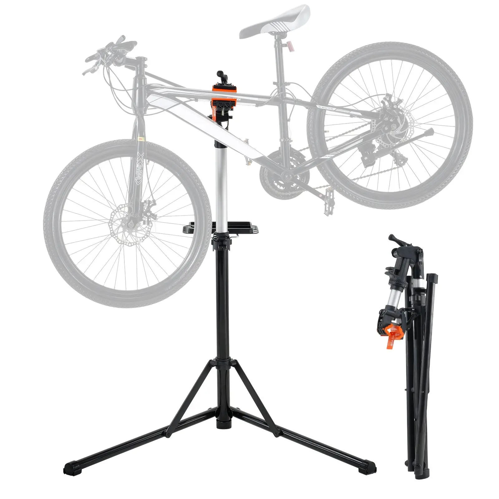 Bike Repair Stand with 66 lbs Capacity, Heavy-Duty Aluminum Bicycle Work Stand, Adjustable Height and Telescopic Arm, Magnetic Tool Tray, Foldable Portable Bike Maintenance Stand for Home Garage and Shops