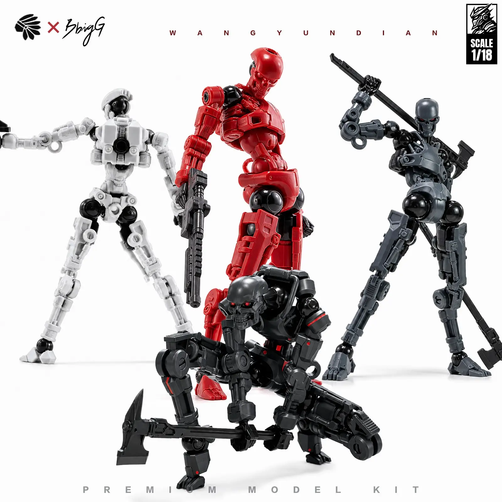 2-Pack 1/18 Scale Mechanical Robot Figures, Jointed Action Figures, Articulated Metal Texture Model Kit, 10cm Collectible Dolls with Replacement Parts & Display Stand