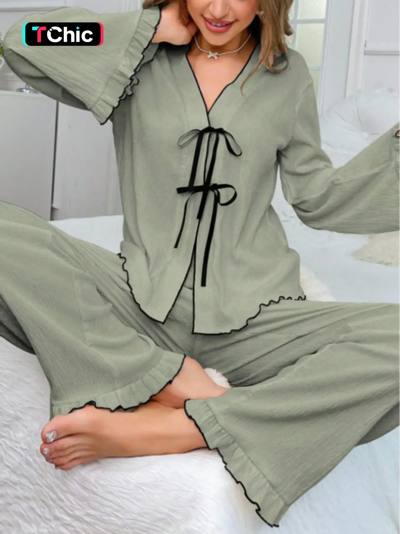 Women's Solid Loungewear Set, Casual Comfy Long Sleeve Top & Pants Pajama Set, Ladies Sleepwear Nightwear Sleepwear Homewear for All Seasons