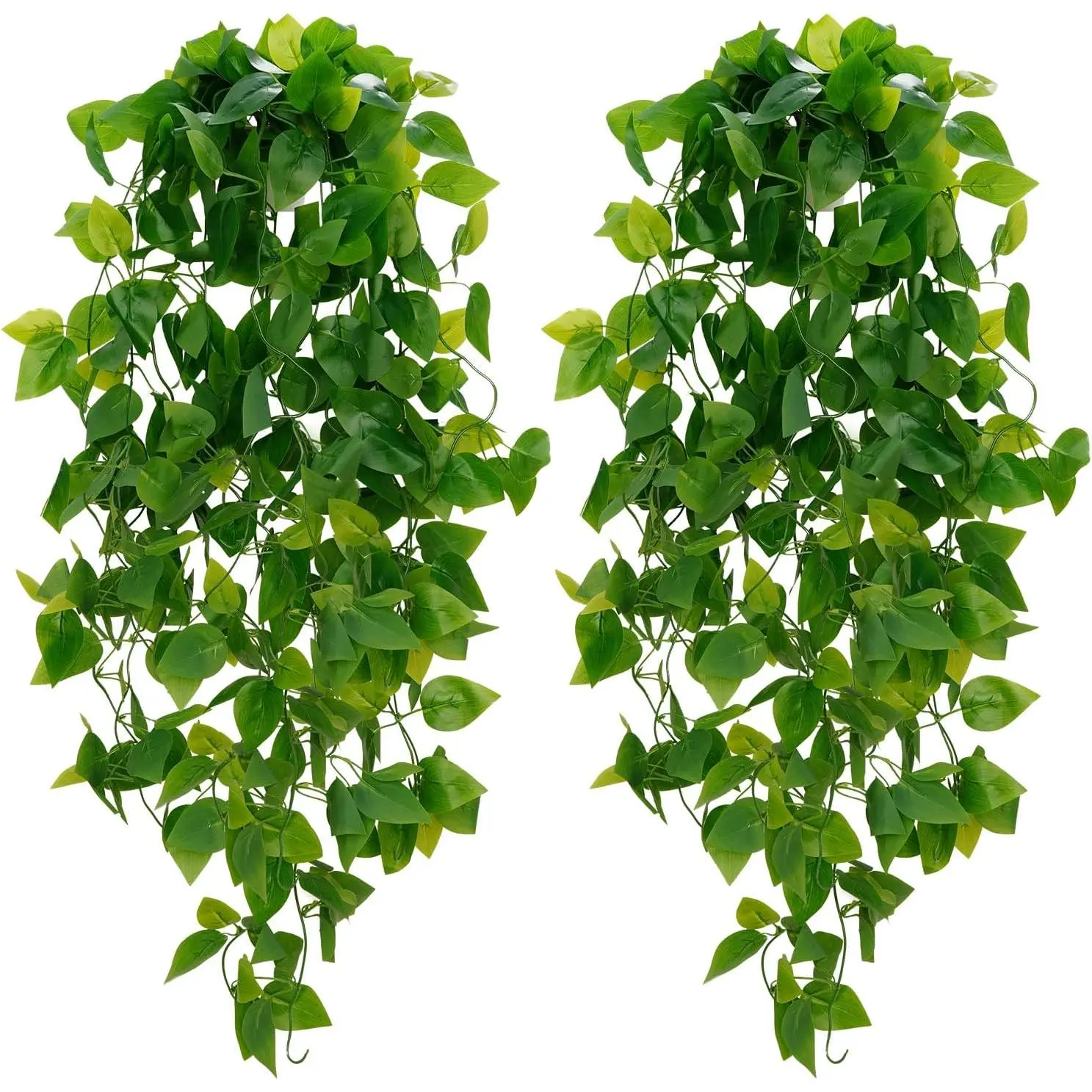 , 2 count Artificial Pothos Vines Faux  Greenery for Wall  Living Room Office Indoor Outdoor Decor (No Baskets)