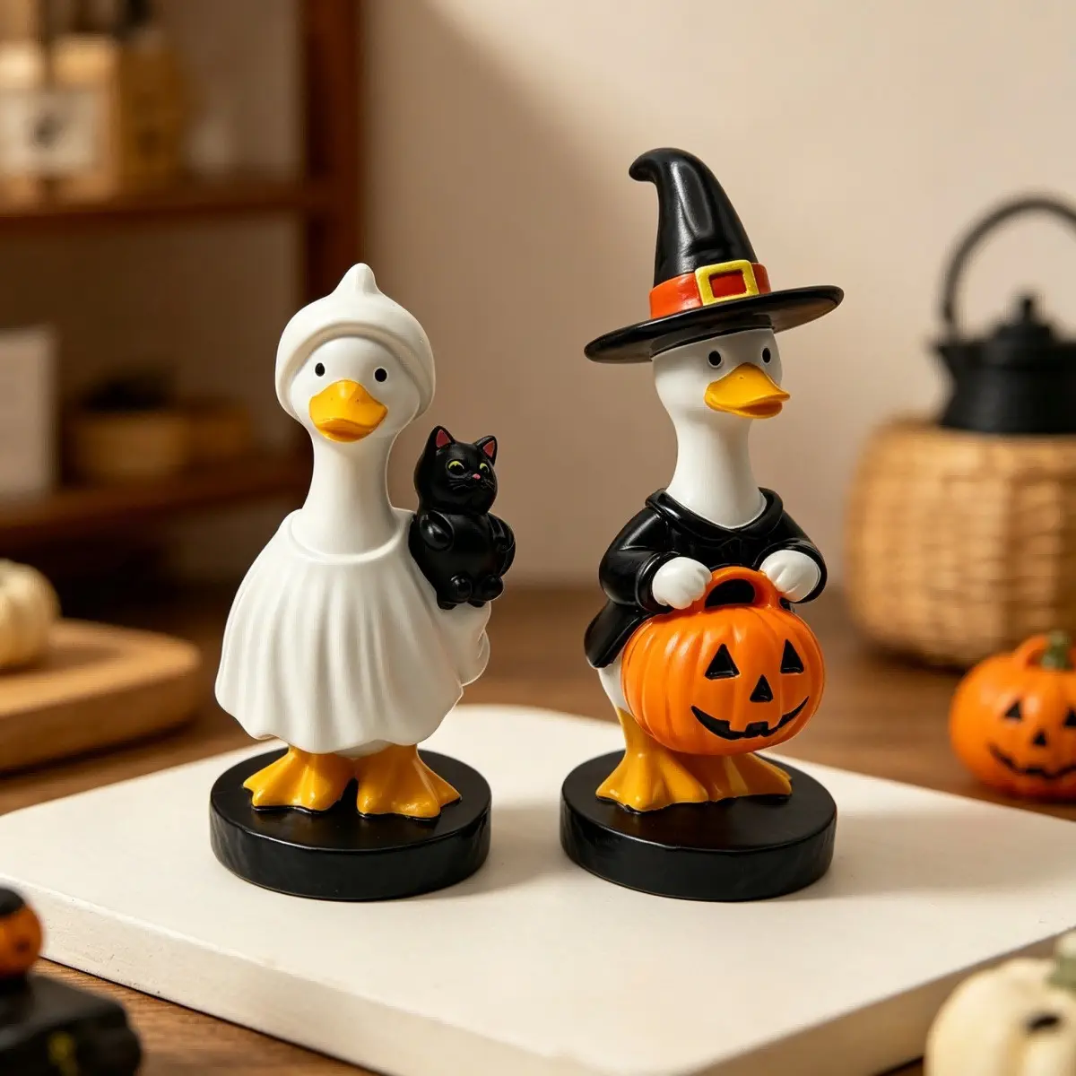 2-Pack Mini Halloween Duck Desktop Decor, Cute Resin Figurines with Non-Slip Base, Bright Colors, Perfect for Party Scenes