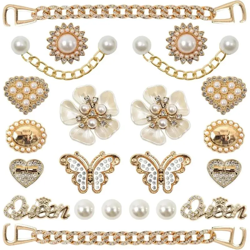 SOGLLQAM Bling Shoe Charms – Flower & Pearl Rhinestone Decorations, Clog Shoe Chains, Cute DIY Shoe Accessories for Parties & Gifts Footwear Elements Butterflies