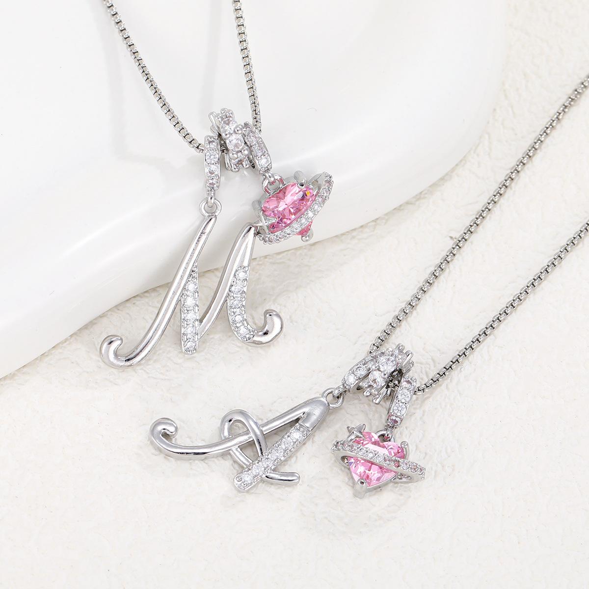 Initial Heart Necklace for Women | 18K  Plated | Pink Cubic Zircon Pendant with Diamond Inlaid Letter | Fashion Luxury Jewelry | Perfect Gift for Christmas, Birthdays, Anniversaries & All Holiday Occasions