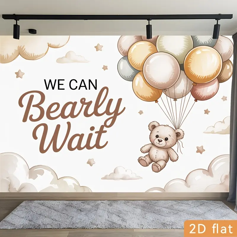 2D Flat Neutral Teddy Bear Balloon Banner Set - Wall Decoration Suitable for Farmhouse Parties, Baby Parties, Birthdays, Christmas, and Ramadan/Decorations - Polyester Material Entrance Door Hanging Background Cloth No Electricity Required 2D Flat TC