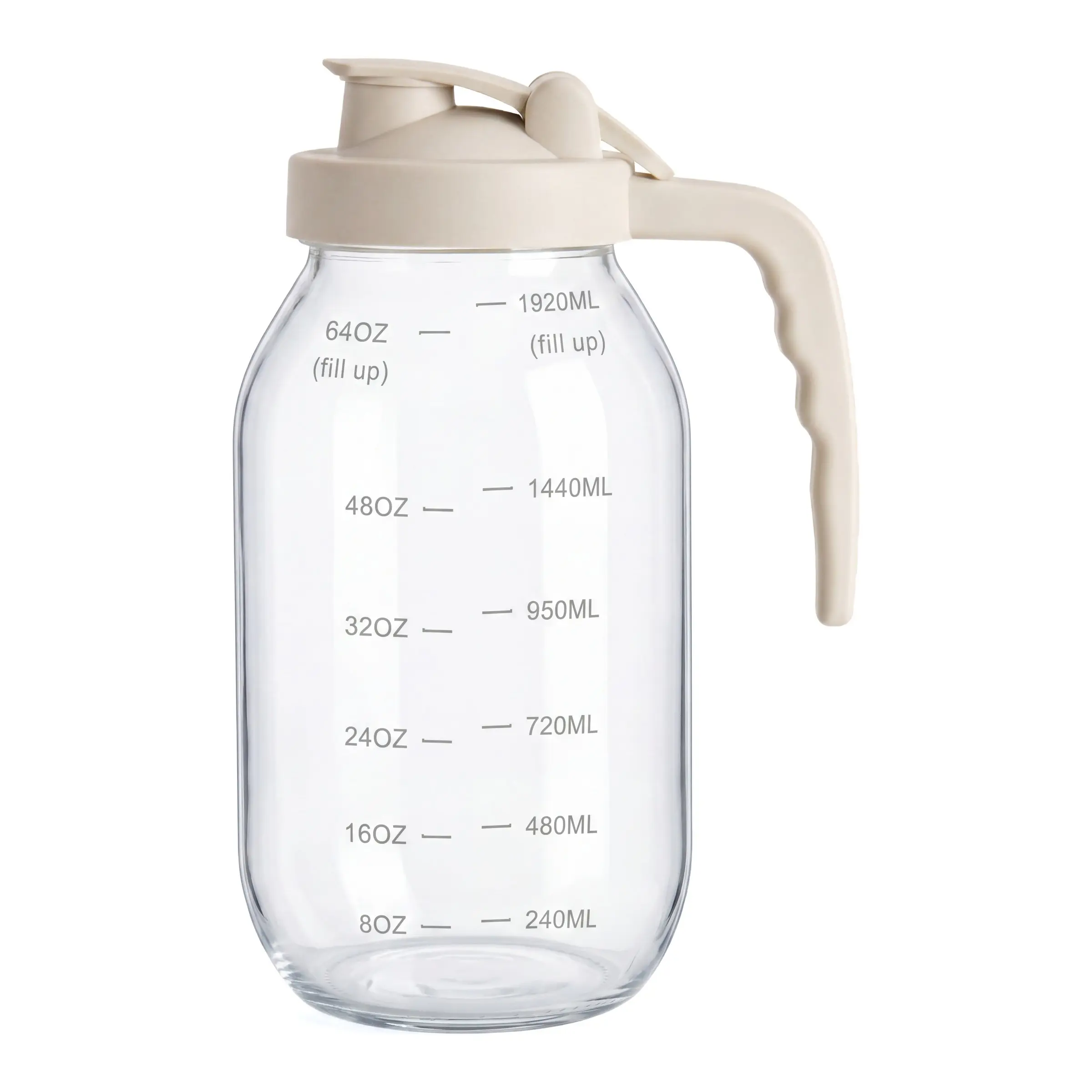 YORY 2 Quart Glass Jar with Scale and Filter Lid, Sealed Leakproof Cold Water Container, Ideal for Lemonade, Tea, Juice, Milk, Iced Coffee, Fruit Drinks, 64oz