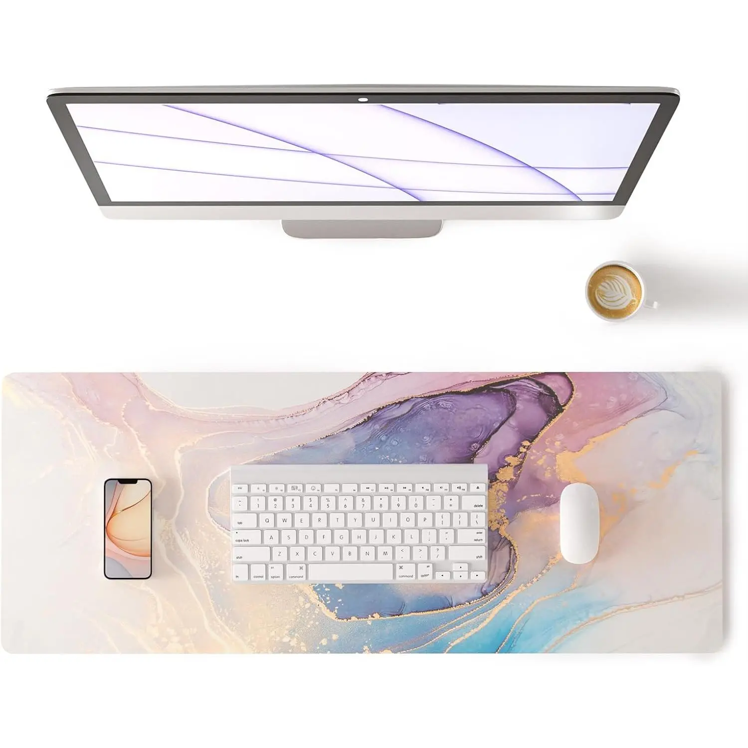 Blue  Marble Desk Pad, Leather Desk Mat Large Keyboard and Gaming  Pads for Office, Non-Slip Writing Pad Desk Accessories for Women Men 31.5"x11.8"