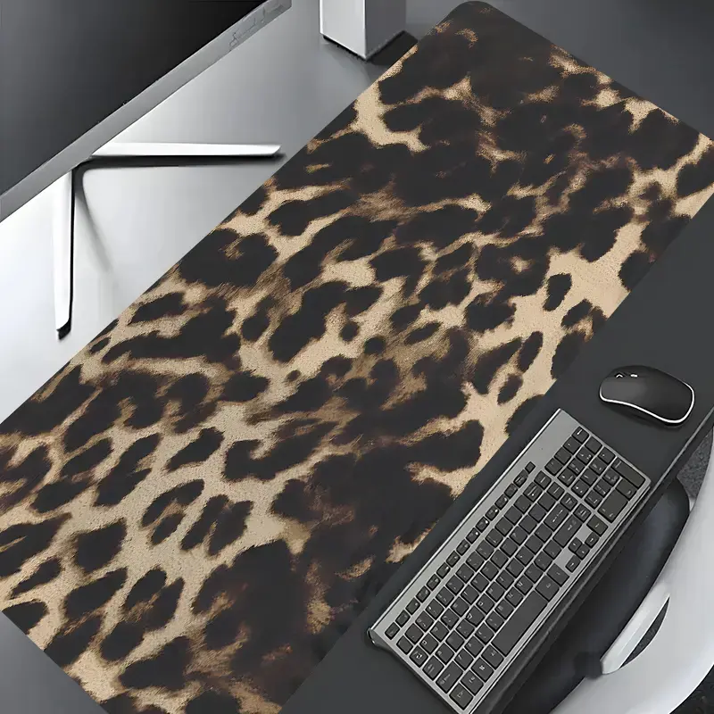 Classic Brown Black Leopard Print Large Gaming Mouse Pad, Gaming Desk Accessory, Washable Rubber Extended Computer Desk Mat with Non-Slip Base, Girly Home Office Decor, Christian Gifts for Women, Desktop Accessories, Office Desk Accessories