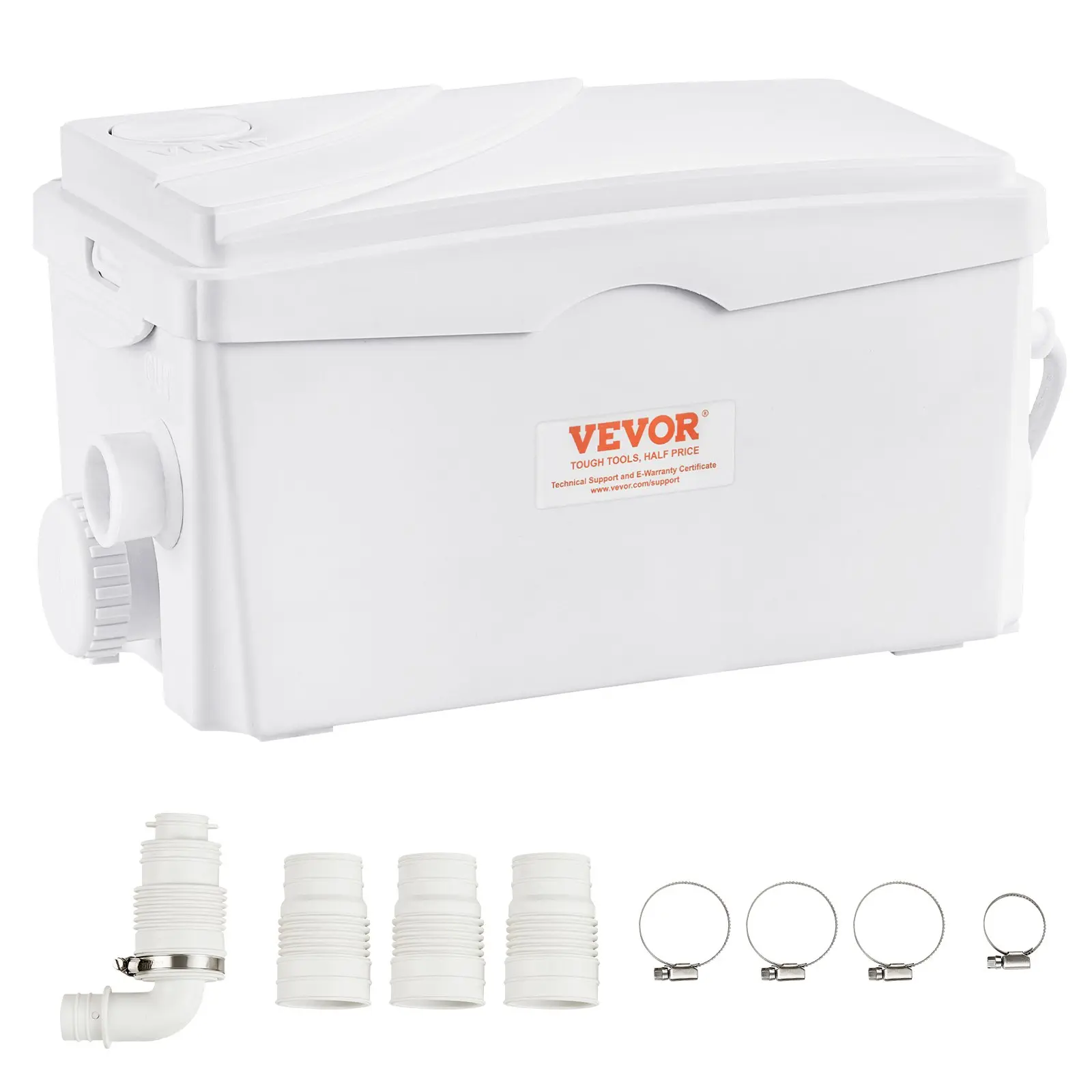 VEVOR Macerator Sewerage Sump Pump, 350W, 6000 L/h Flow, 23 ft/7 m Head, 3 Water Inlets, Upflush Machine for Basement, Kitchen, Shower Waste Water Disposal, Bathtub