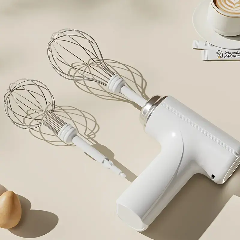 Rechargeable Electric Whisk for Kitchen, Cordless Handheld Mixer with 2 Interchangeable Beaters, Portable Milk Frother & Egg Beater for Cream, Latte Foam, Eggs, Pancakes, Desserts, Baking, Breakfast and Holiday Food Prep
