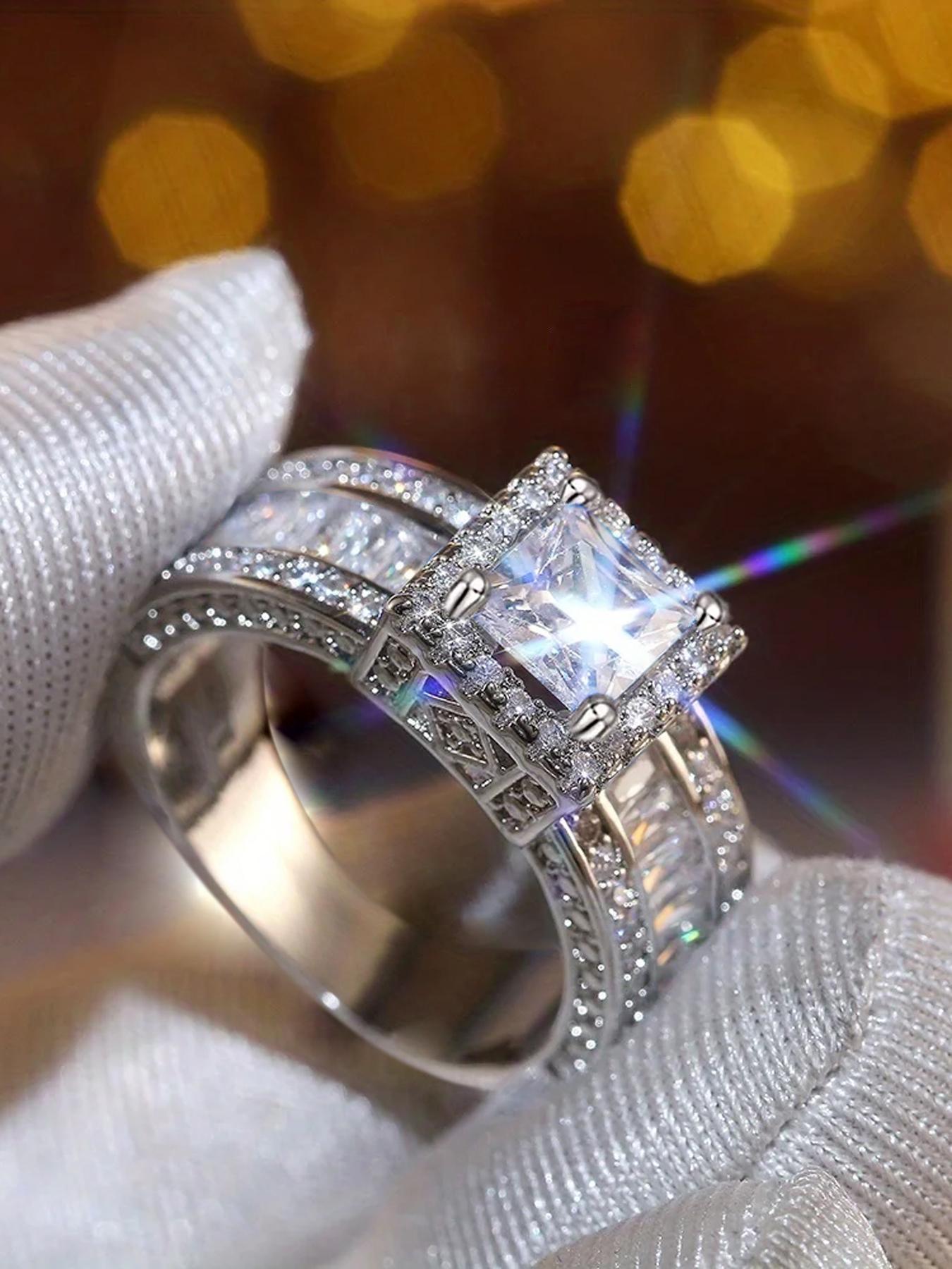 S925 Sterling Silver Women's Elegant Artificial Zircon Decorated Ring, Exquisite Trendy Bridal Engagement Ring, Fashionable Jewelry Accessories for Women As Gift