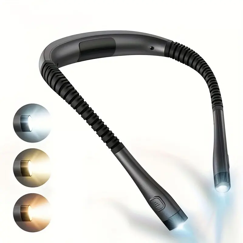 Rechargeable Hands-Free Neck Reading Light, Flexible Dual-Head LED USB Rechargeable Book Light with 3 Color Temperatures and 3 Brightness Levels, Adjustable Wearable Lamp for Reading, Knitting, Crafting, Repair, Walking and Bedtime Use