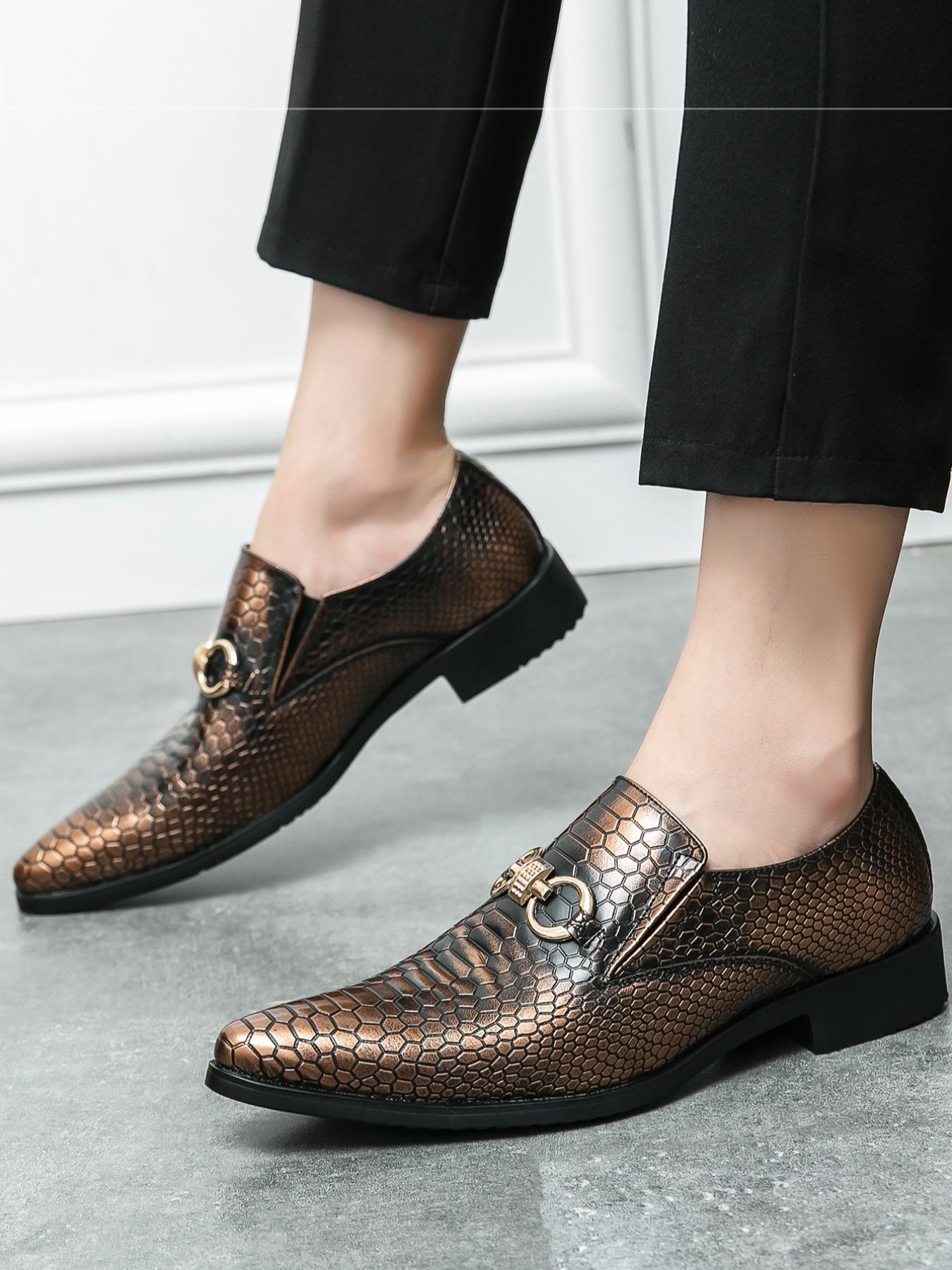 Men's Fashionable Snake Skin Embossed PU Leather Pointed Dress Shoes, Casual Comfortable Loafers for Daily Wear, Business Style Shoes for Party, Daily Clothing Decor