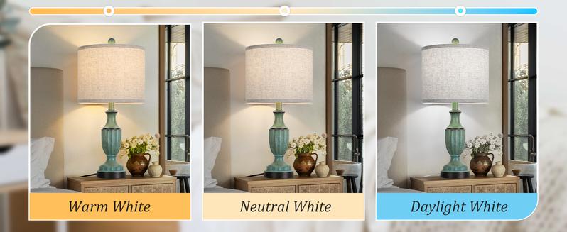 Farmhouse Living Room Table Lamps Set of 2, Green Rustic Vintage Table Lamps for Bedroom Nightstand, Antique Bedside Desk Lamps with Linen Shade, 22’’ Traditional Resin Lamp Sets for End Table