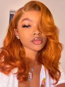 Ginger Bob Wig, Human Hair 13x4 HD Transparent Lace Front, Pre Plucked Body Wave, Glueless Wigs for Women, 16 Inch