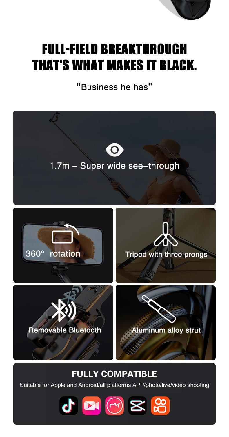 Selfie Stick Tripod with Wireless Remote, Portable Phone Tripod Stand Compatible with 4–7 inch iPhone & Android Smartphones, Ideal for Travel, Vlogging, Video Recording