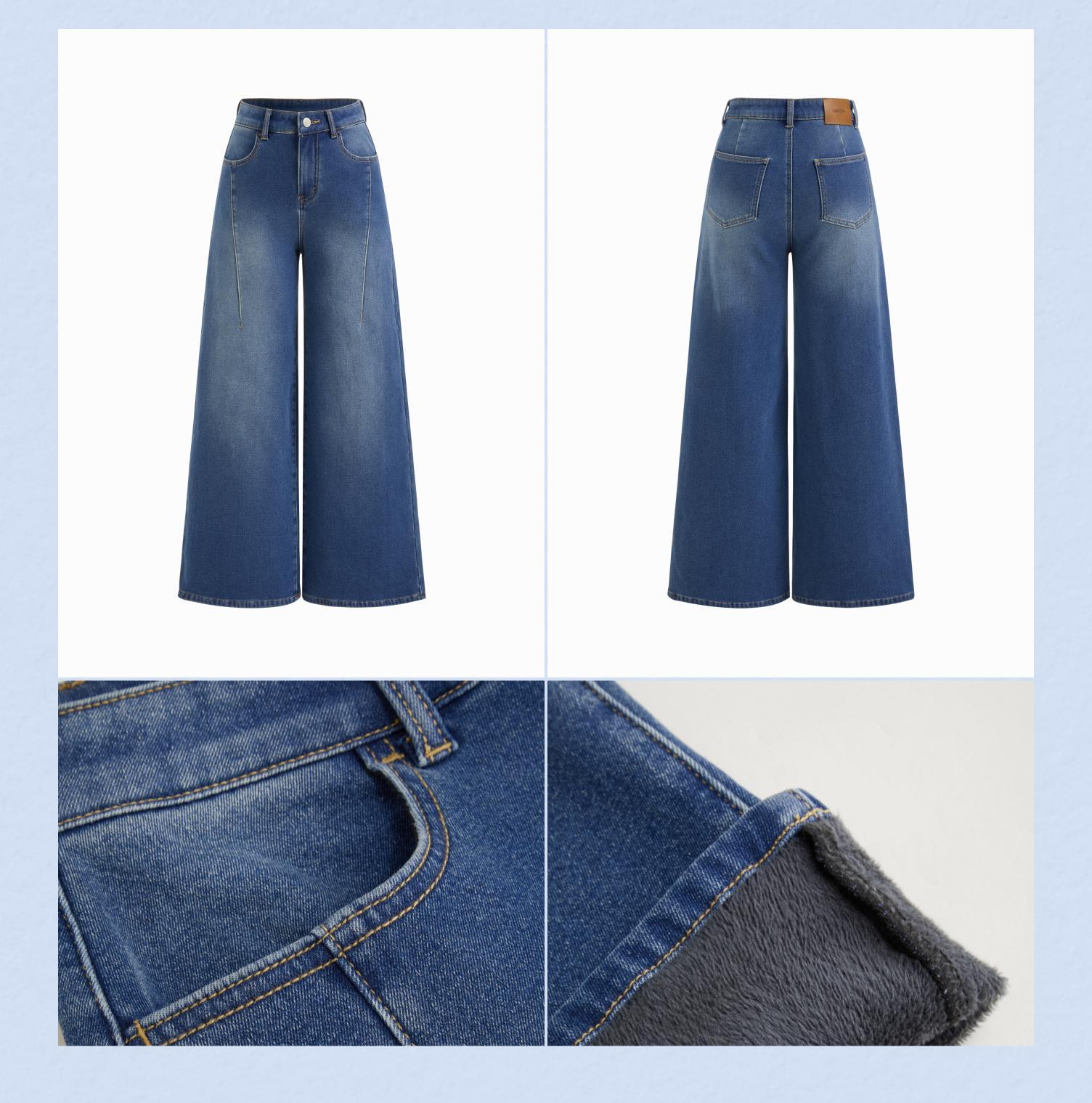 Cider Stretch Denim High Rise Wide Leg Trousers