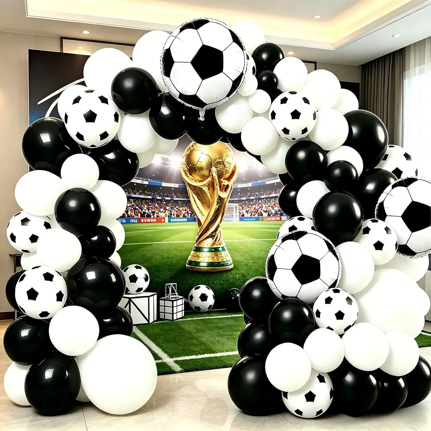 Soccer Balloon Garland Arch Kit, 18 12 10 5 Inch Black White Football Print Balloons with Soccer Foil Balloons for Soccer  Theme Birthday Party Decorations