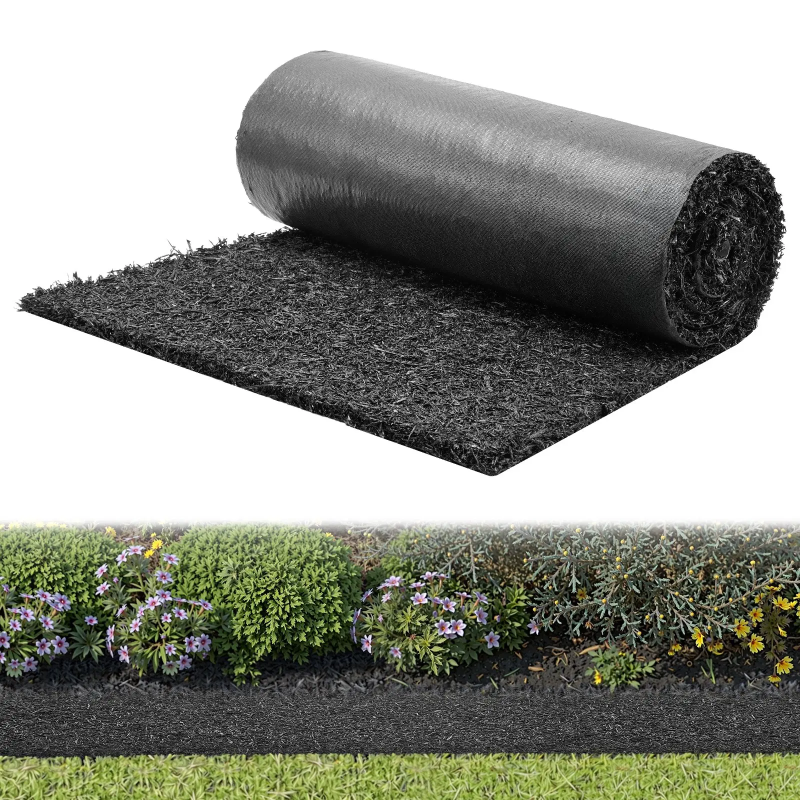 Rubber Mulch Mat Roll, 96 x 24 in Recycled Rubber Mulch Mat, 0.5 Thick Cuttable, Reduced Weed Growth, Natural-Looking Weed Barrier Mat, Permanent Walkway Pathway for Landscaping