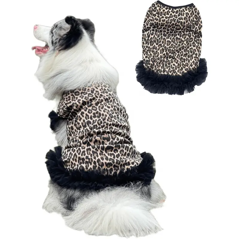 Leopard Dog Dresses for Large Dogs Girl Fashion Classic Cotton Lace Lightweight Spring Summer Female Dog Princess Tutu Dress Outfits for Valentine Wedding Birthday Party