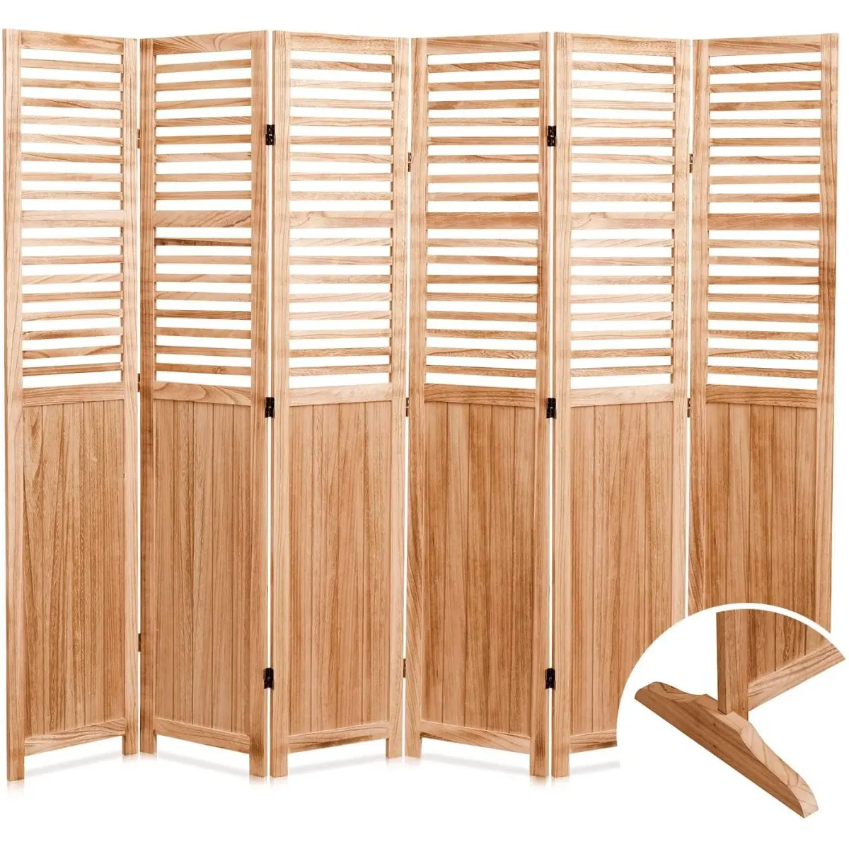 Aobtkel 6-Panel Solid Wood Easy Fold Room Divider, 82.8in W x 65in H, Natural Tone
