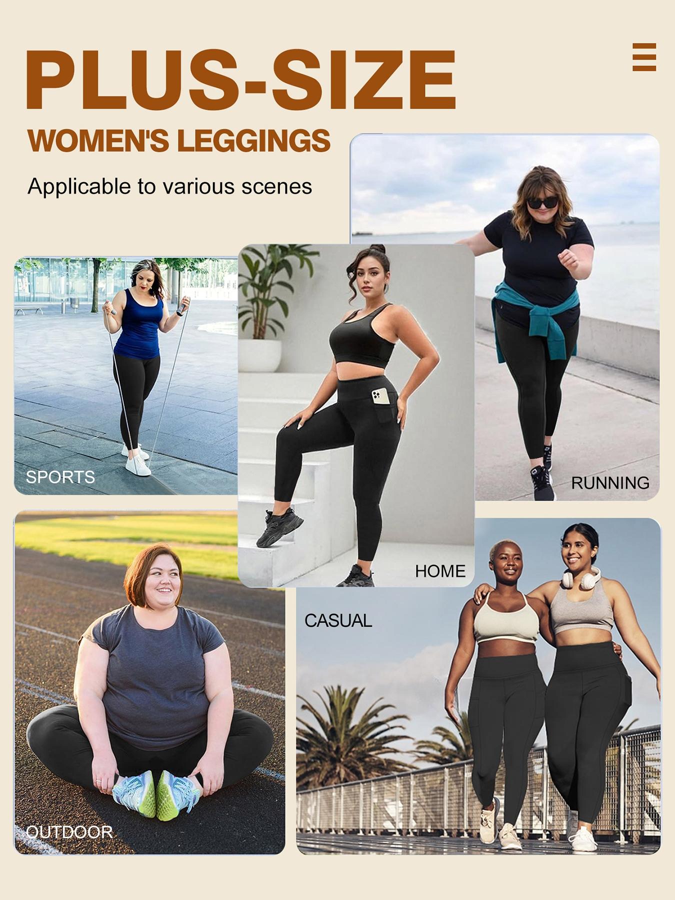 Plus Size Solid High Waist Pocket Leggings, Casual Comfy High Stretch Skin-friendly Skinny Pants for Women, Women's Bottoms for All Seasons