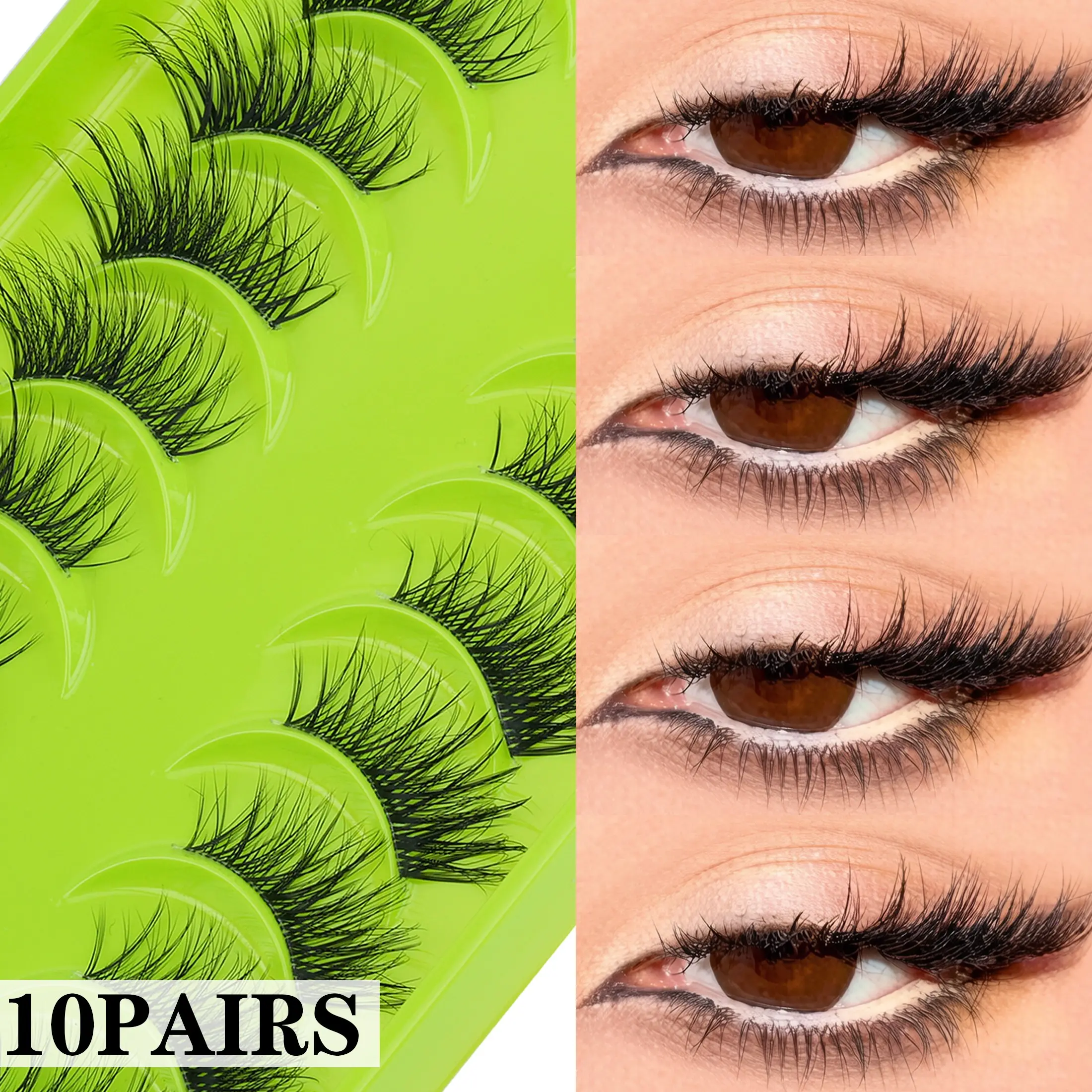 10 Pairs Natural D Curl Half Lash False Eyelashes, Cat Eye Style, Lifts Eyes, Natural Look, Elegant False Eyelashes for Makeup
