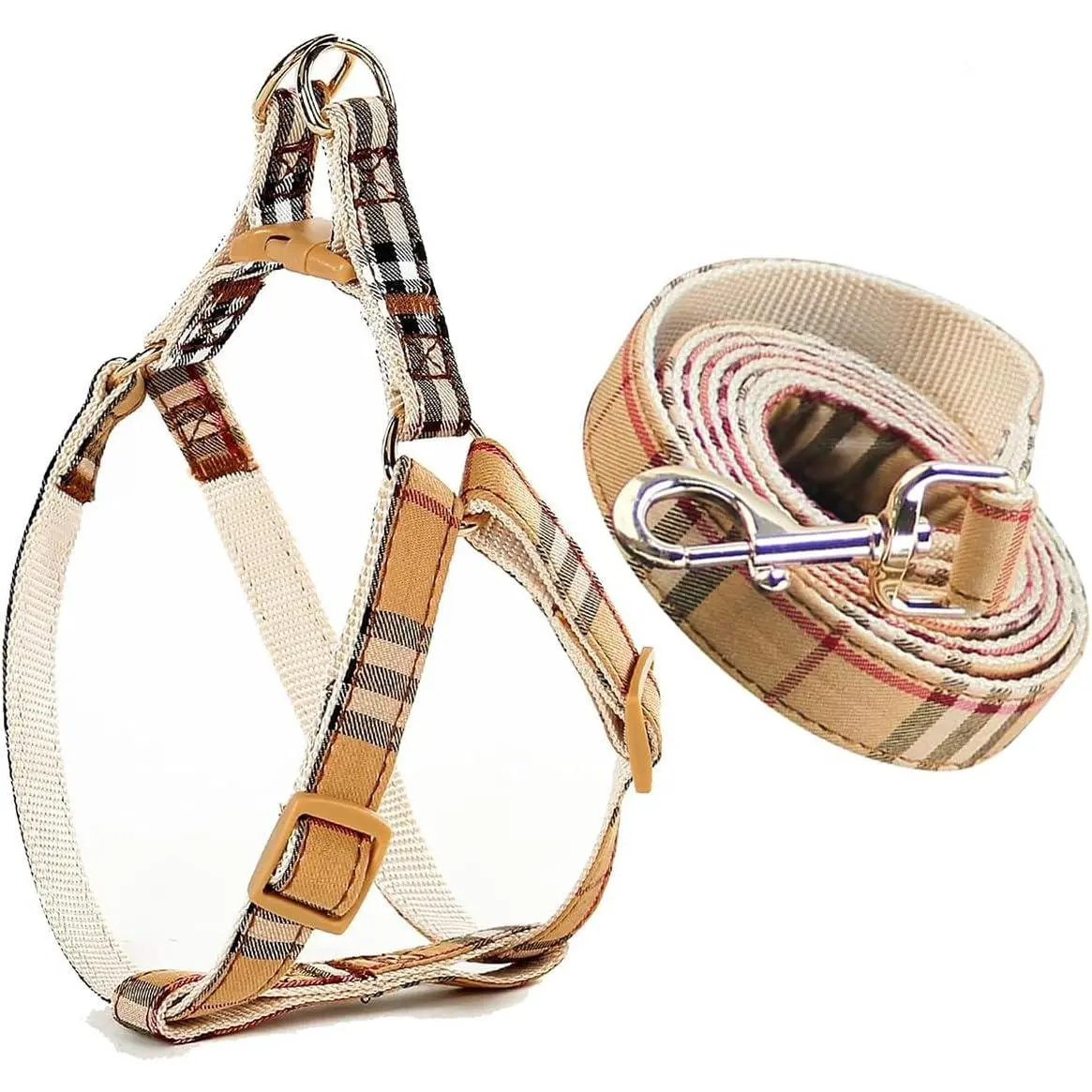 Vintage Plaid 3-in-1 Dog Collar Harness Leash Set, Adjustable Anti-Pull Soft Pet Walking Kit with Quick Safety Buckle, Stylish Durable Outfit for Small Puppies Perfect Pet Gift for Boy & Girl Dogs,Halloween,Ghost,Coffee,protection,sales,worldwide,Tactical