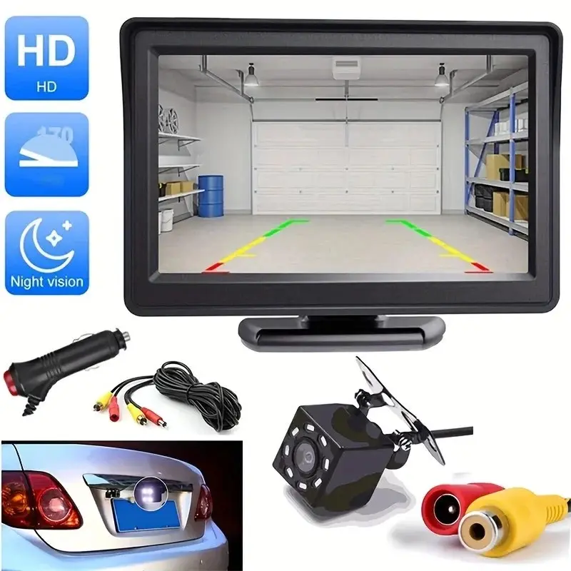 High-Definition Car Backup Camera with Night Vision, 4.3 Inch Display, Parking Kit, Enhances Reverse Safety, Easy Installation