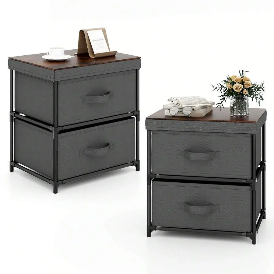 2PCS 2 Drawer Dresser Fabric Storage Organizer Nightstand Bedside Sofa Table,chabuildreark,farmhouse,coffee bar cabinet,lockable,,,unit,,jewelry,armoire,,tower,,cabinets,bathroom,mirror,wooden,load,capacity,,hall,tree,,,,,,top,,sideboard,buf,,living,decor