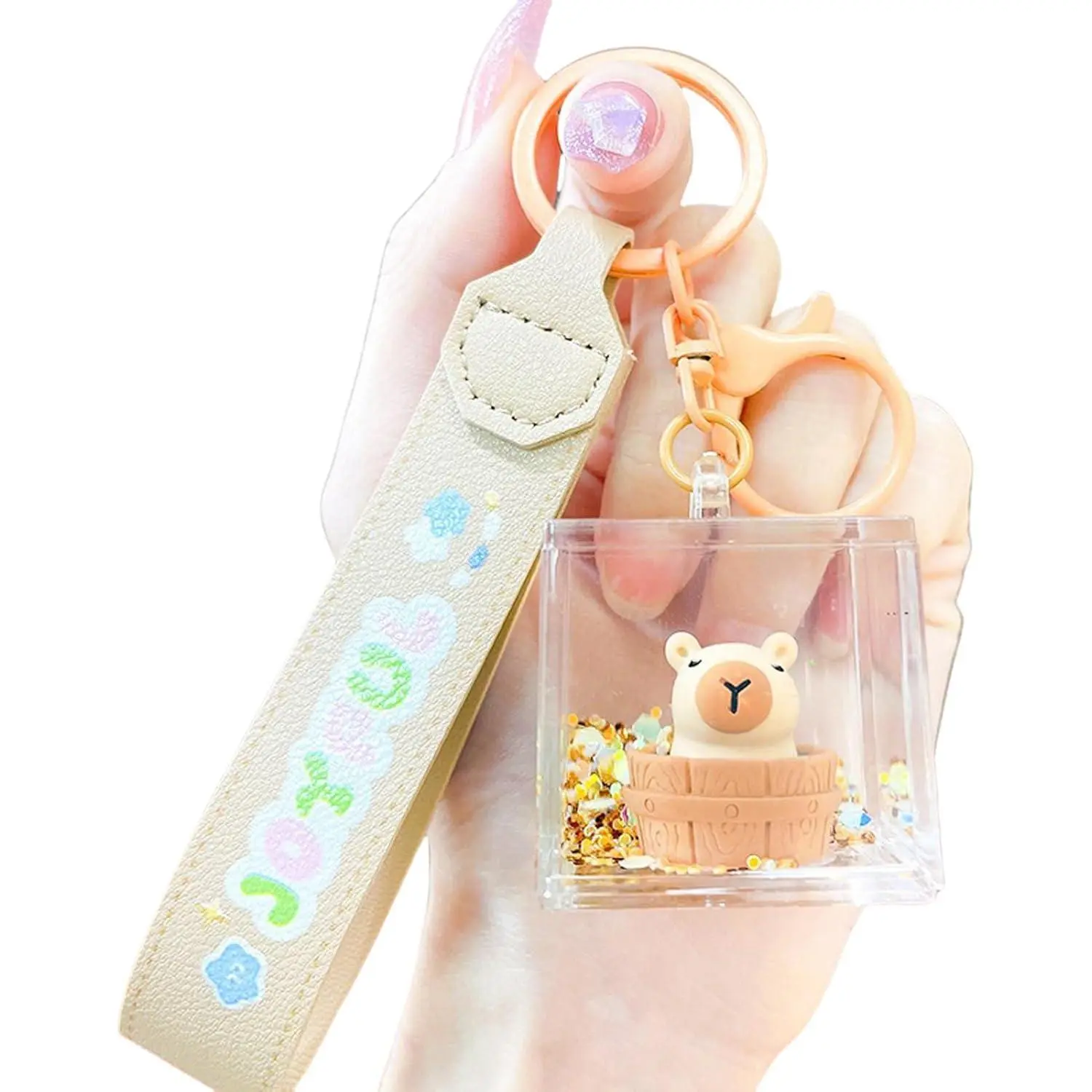 Cute Keychain Animal Liquid Floating Kawaii Keychains Backpack Pendant Charm Wristlet Key Ring for Girl Women