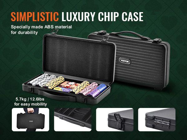 VEVOR Poker Chip Set, 300-Piece Poker Set, Complete Poker Playing Game Set with Carrying Case, Heavyweight 14 Gram Casino Clay Chips, Cards, Buttons and Dices, for Texas Hold'em, Blackjack, Gambling