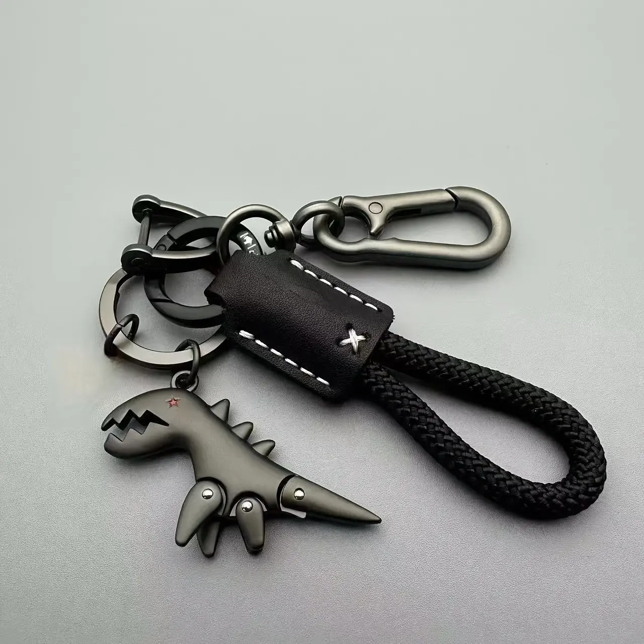Creative Dinosaur Keychain, Unisex Braided Rope Pendant, Car Key Decor, Leather Strap Bag Wallet Charm, Couple Gift, Keychain For Purse