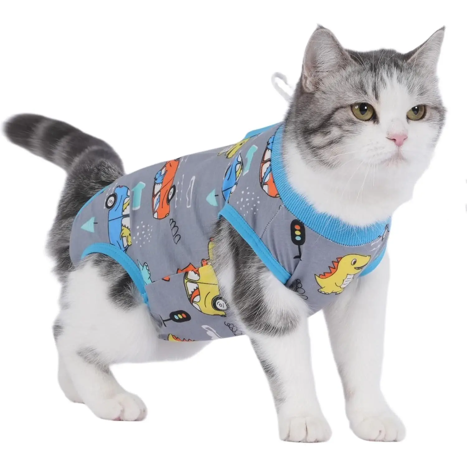 Cat Recovery Suit Cat Onesie for Cats After Surgery Female Male Spay Kitten Neuter Surgical Bodysuit Post Surgery Cone of Shame Alternative Anti Licking (Gray, Large)
