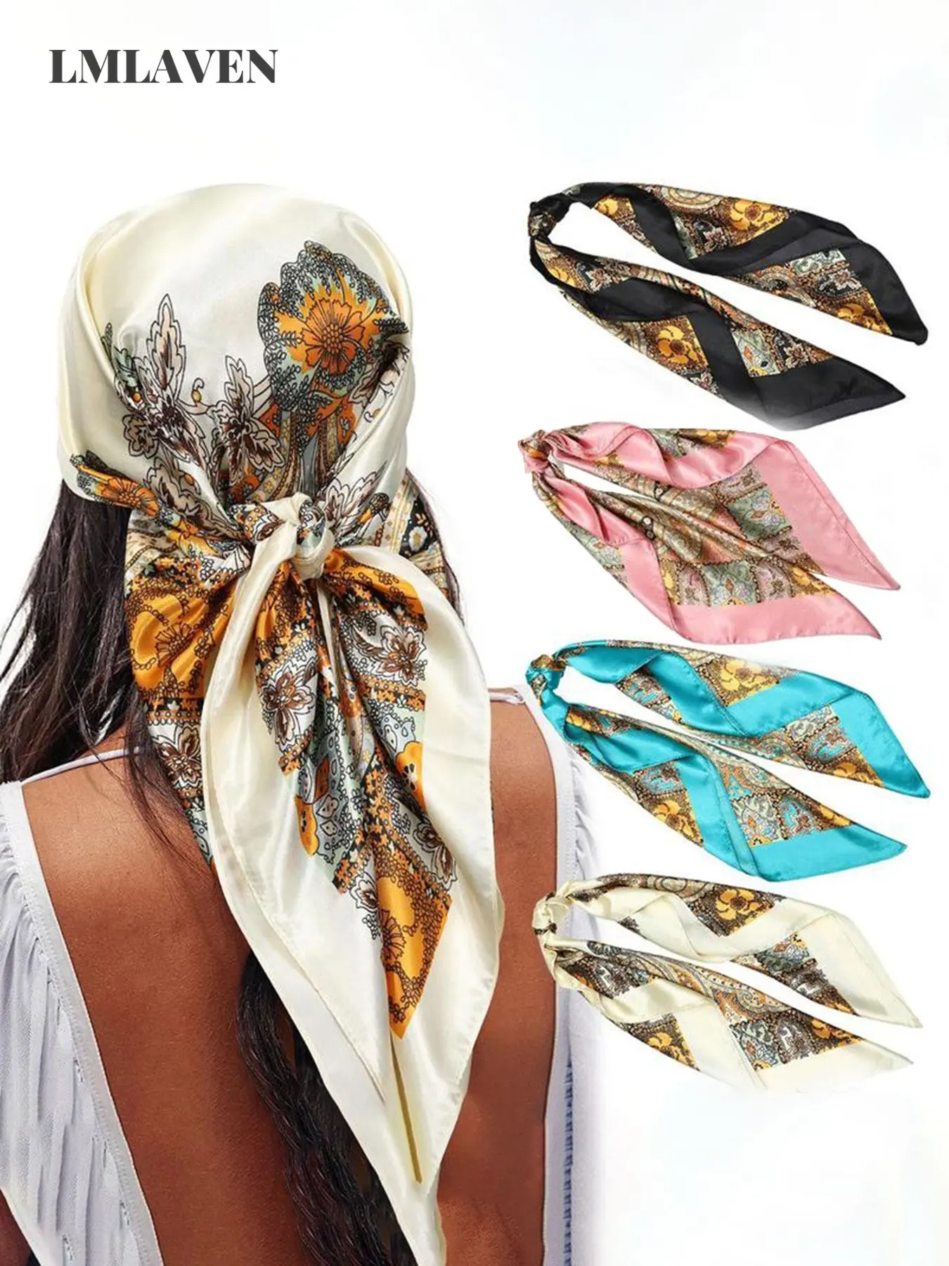 4pcs/2pcs Set 80*80cm Large Square Head Scarves, Silk Like Neck Scarf, Bandana Hair Wrap, Casual All-Season Fashion for Women