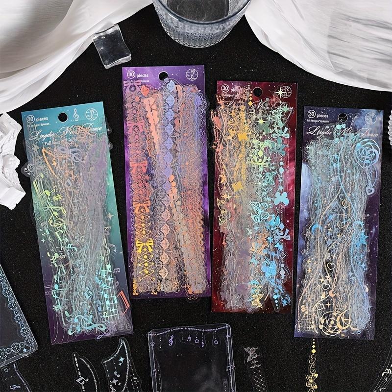 30 Sheets/pack Random Color Laser Sticker, Creative Waterproof Pet Sticker Material, Decorative Stickers for Diy Diary Scrapbook Album Decoration