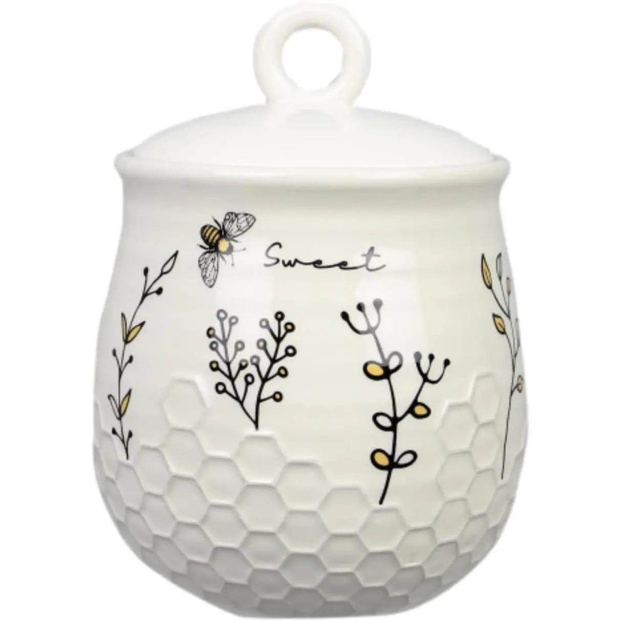Honey Bee Ceramic Cookie Jar with Lid, Farmhouse Kitchen Storage Canister for Cookies, Treats,Coffee,Tea,Snacks,7.8 Inch Sweet Bee Decor Rustic Kitchen Container
