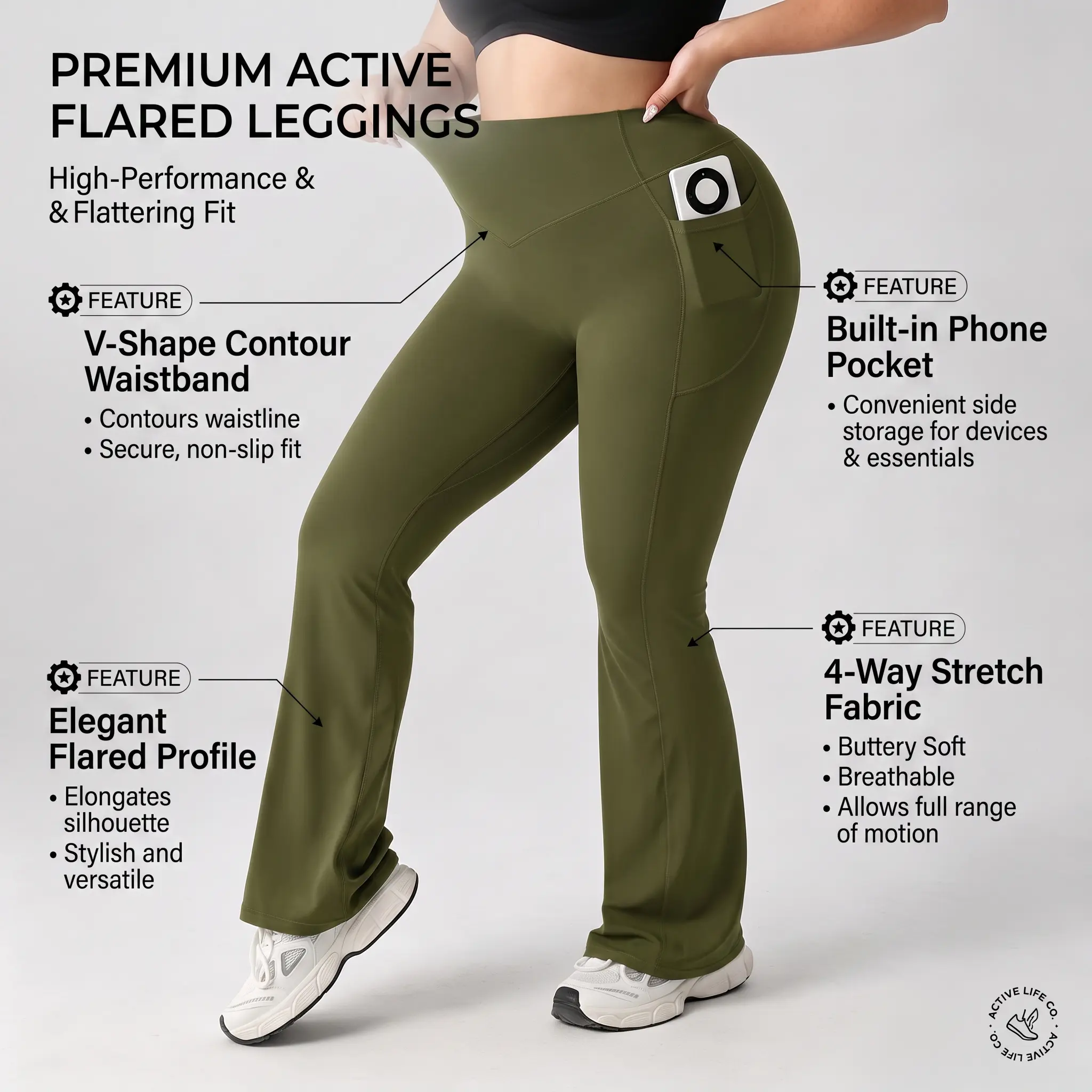 1/2 Pack High-Rise Fitness Leggings for Women - Breathable Yoga Pants with Booty Lifting Design, Flared Waist Control Workout Leggings for Running, Exercise & Yoga.
