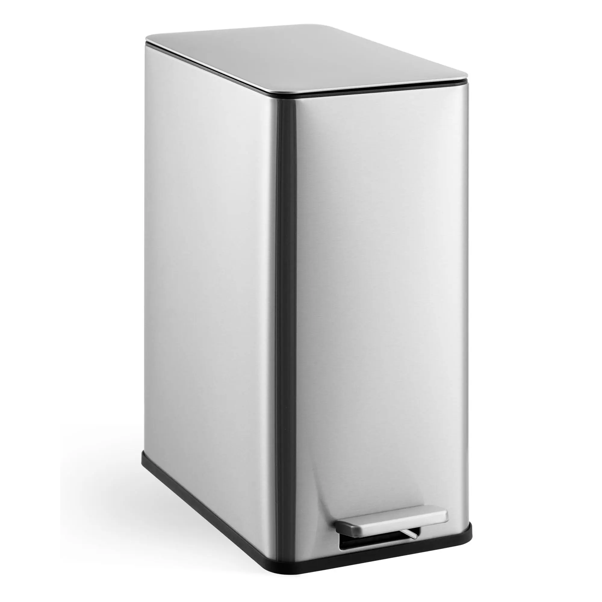 4 Gallon Stainless Steel Trash Can with Soft Close Lid, Step-On Fingerprint Kitchen Garbage Bin with Removable Inner Bucket, Slim Design for Bathroom, Office, Dorm