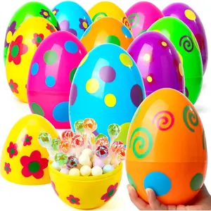 12 Pcs Large Printed Easter Eggs, 6 Inches Jumbo Plastic Eggs Fillable for Easter Themed Hunt Basket Stuffers Fillers Filling Treats Party Favor Classroom Prize SuppliesGift